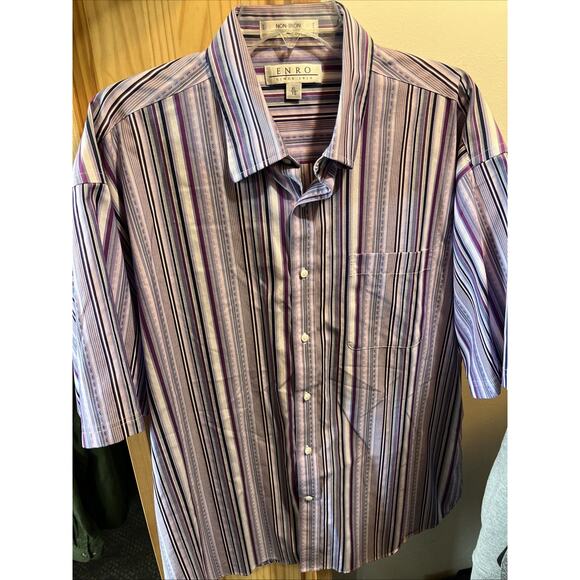 ENRO Vintage Men’s XL Purple Striped Short Sleeve Button Down Cotton Shirt - Picture 11 of 11